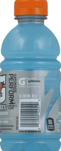 Close-up of Gatorade Glacier Freeze label highlighting flavor and hydration basics