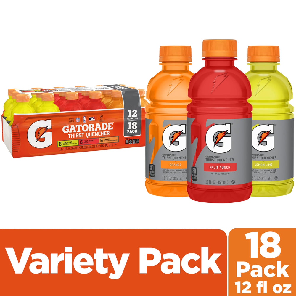 Close-up of Gatorade Thirst Quencher label highlighting electrolytes and flavors.