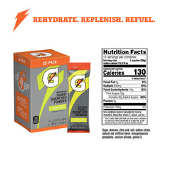 Gatorade Thirst Quencher Lemon Lime powder being stirred for quick electrolyte replenishment during activity.