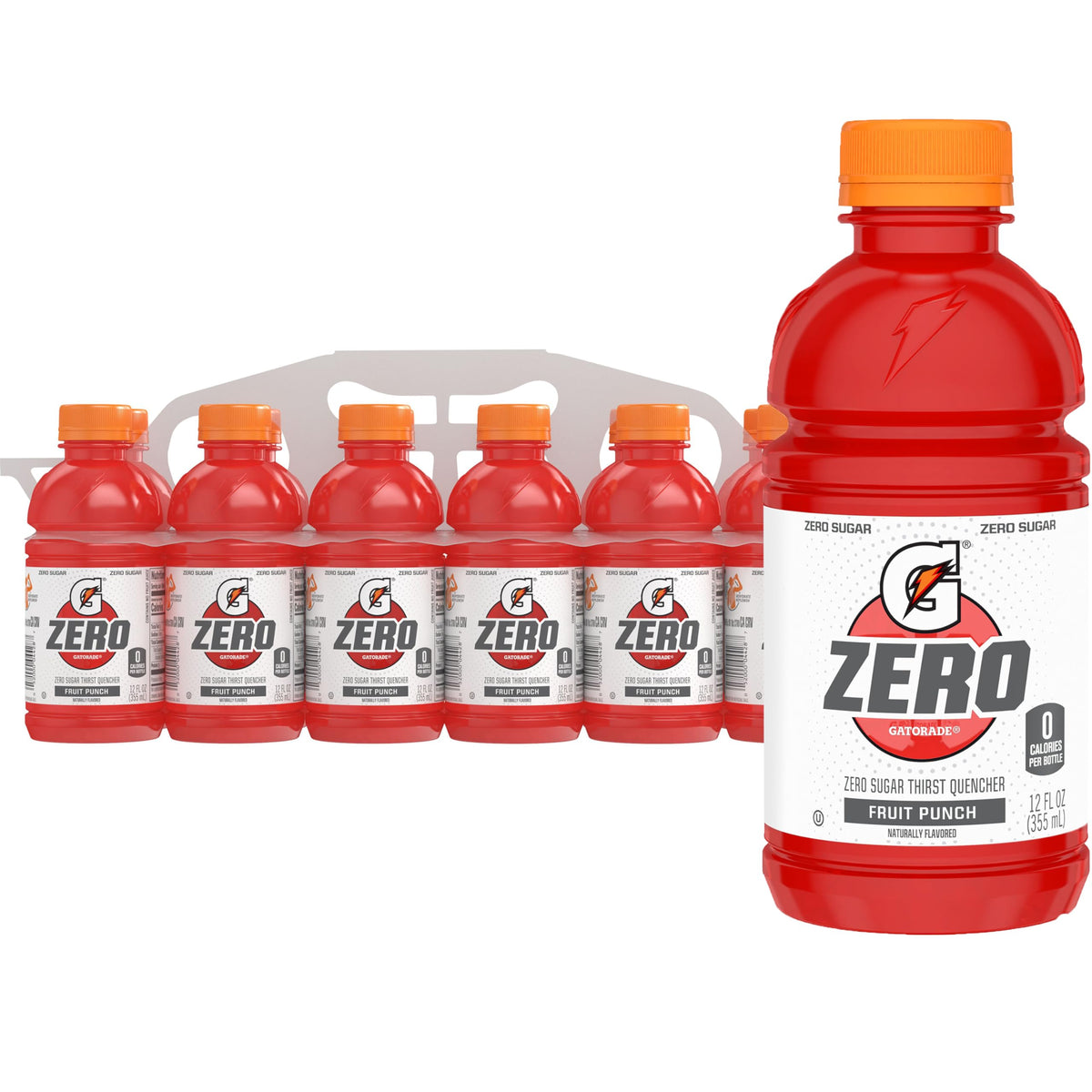Gatorade Thirst Quencher Zero Sugar Fruit Punch bottle for post-workout hydration.