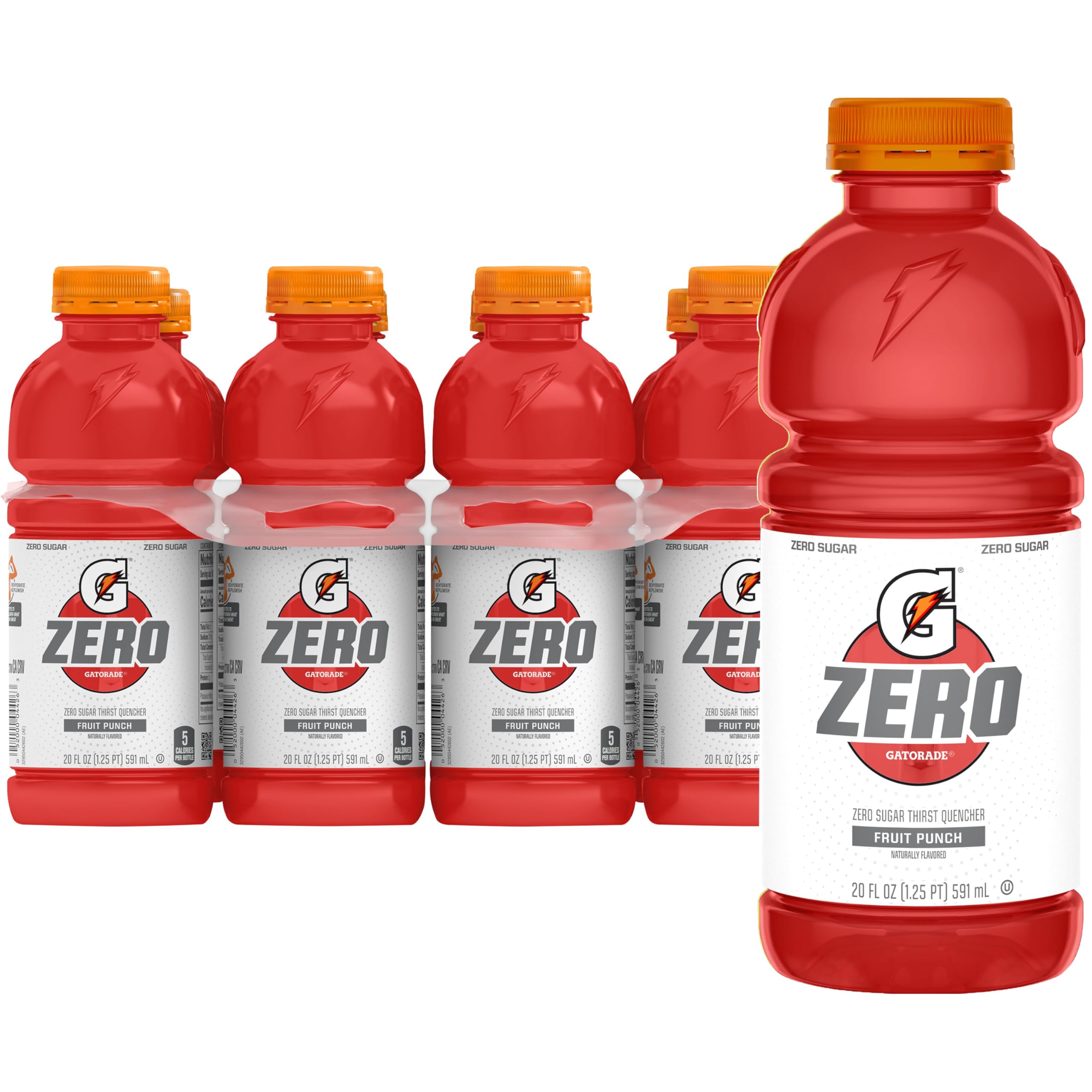 Gatorade Thirst Quencher Zero Sugar Fruit Punch 20oz bottle for on-the-go hydration.