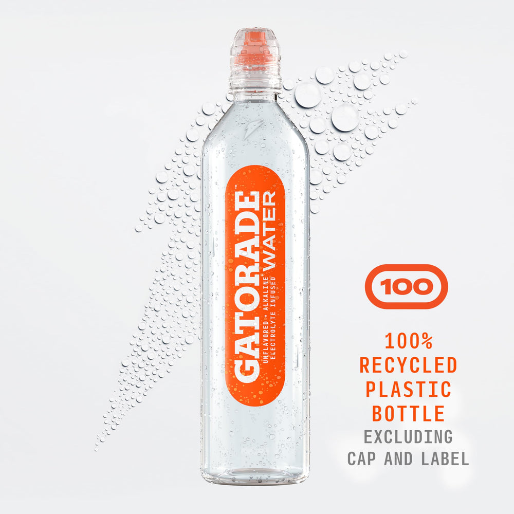 Gatorade Water bottle made from recycled plastic for eco-friendly hydration.
