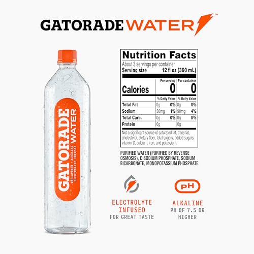 Gatorade Water unflavored purified bottle for refreshing zero-calorie hydration.