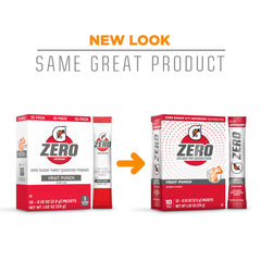 Gatorade Zero Fruit Punch packets inside box ready to mix for training.