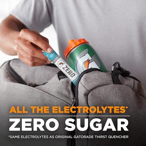 Travel-ready Gatorade Zero Fruit Punch travel pack in gym bag for easy hydration.