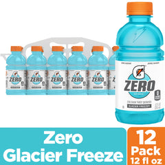 Gatorade Zero Glacier Freeze 12-pack on shelf for convenient zero-sugar hydration.