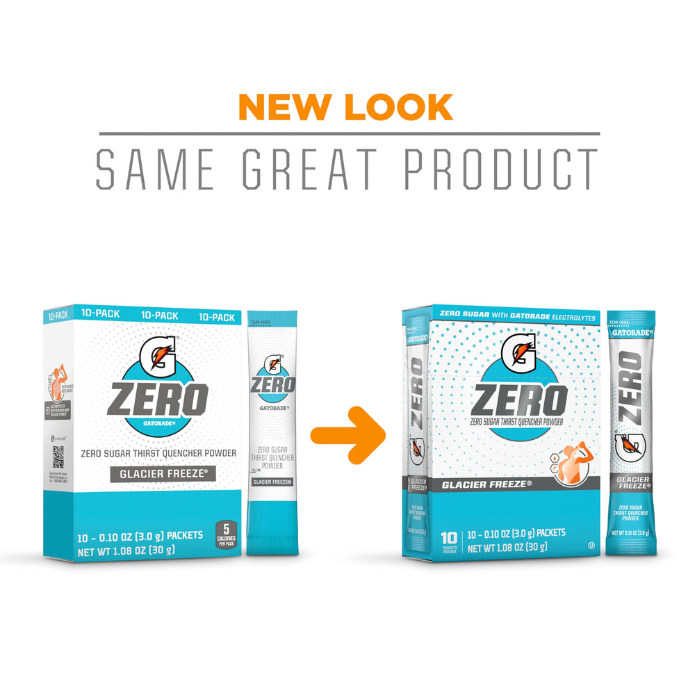 Gatorade G Zero Glacier Freeze packet being poured into a cup for hydration