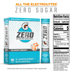 Single Gatorade G Zero Glacier Freeze packet ready to mix for hydration