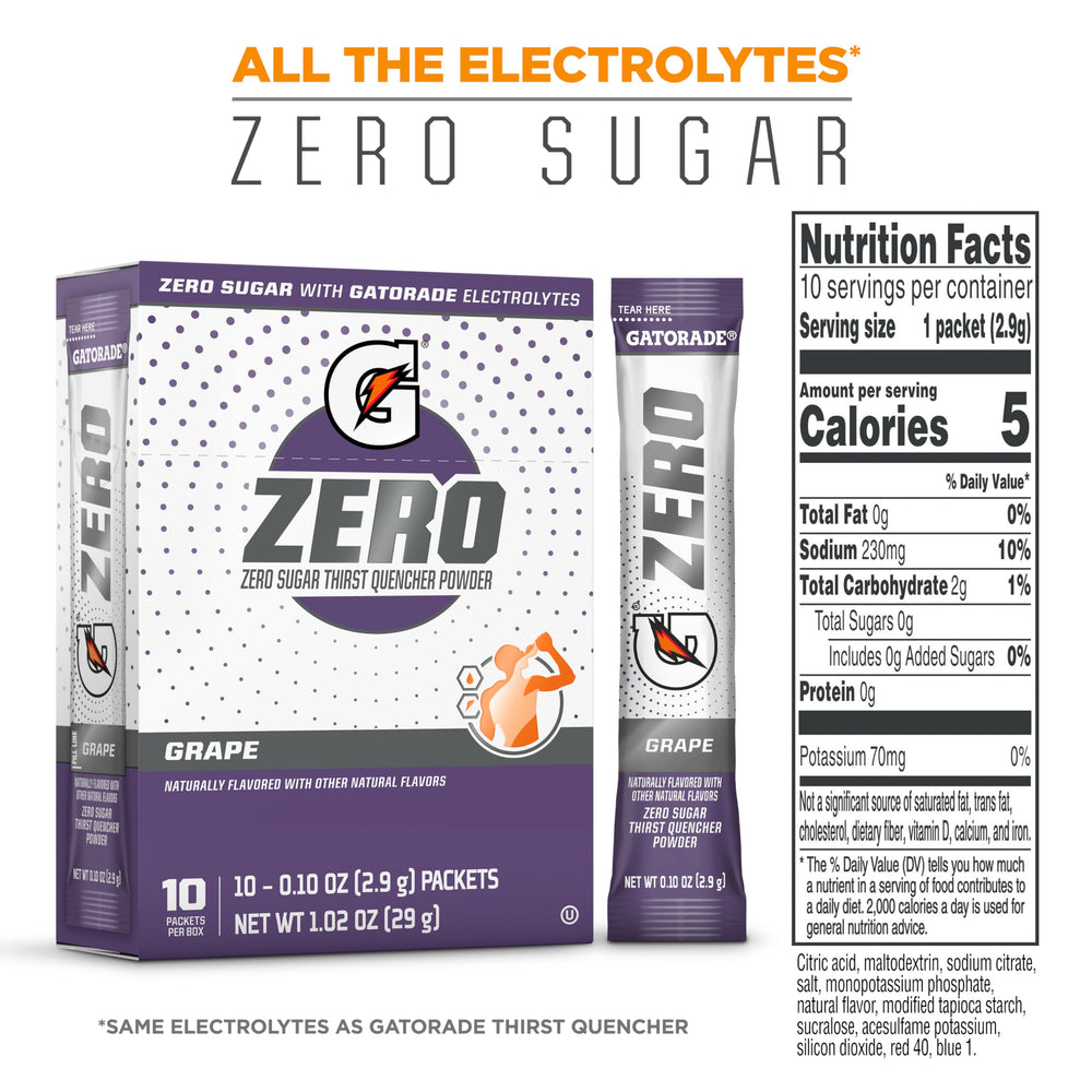 Gatorade G Zero grape box displays ready hydration for training sessions.