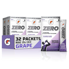 Gatorade front packaging showing grape powder sticks and servings benefit convenience
