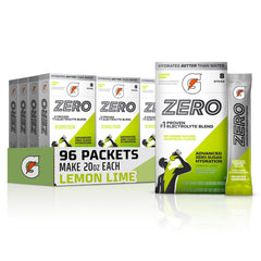 Gatorade Zero front pack showing lemon lime flavor and benefits