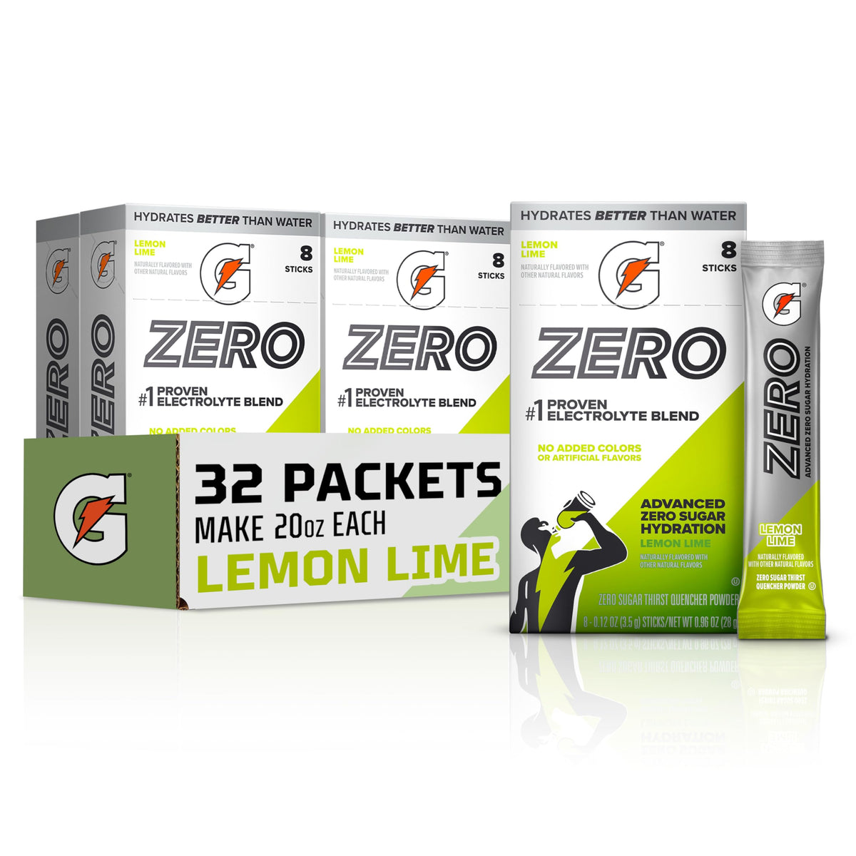 Gatorade front packaging showing lemon-lime sticks and benefits