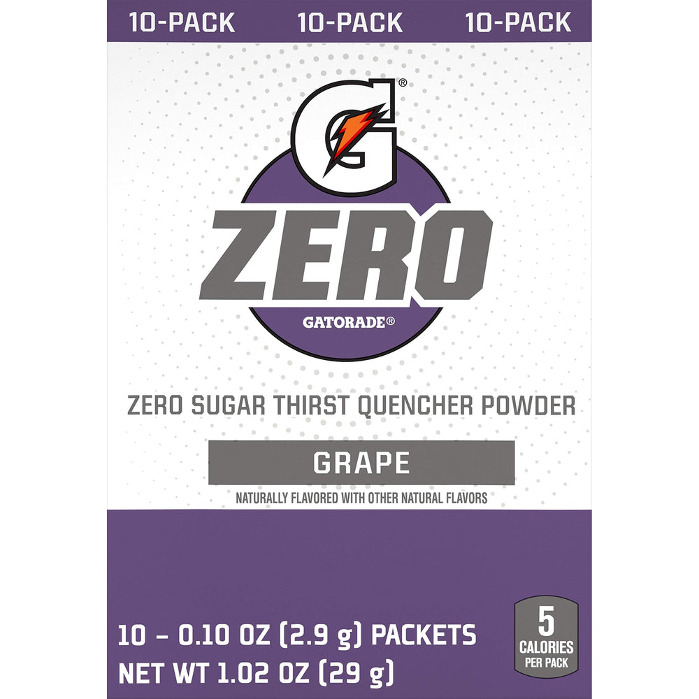 Close-up label shows no sugar and electrolytes in G Zero Powder