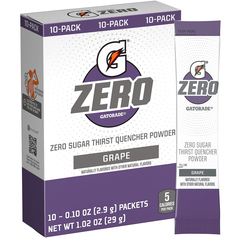 Gatorade G Zero Powder grape 10-pack sachets ready for hydration during workouts