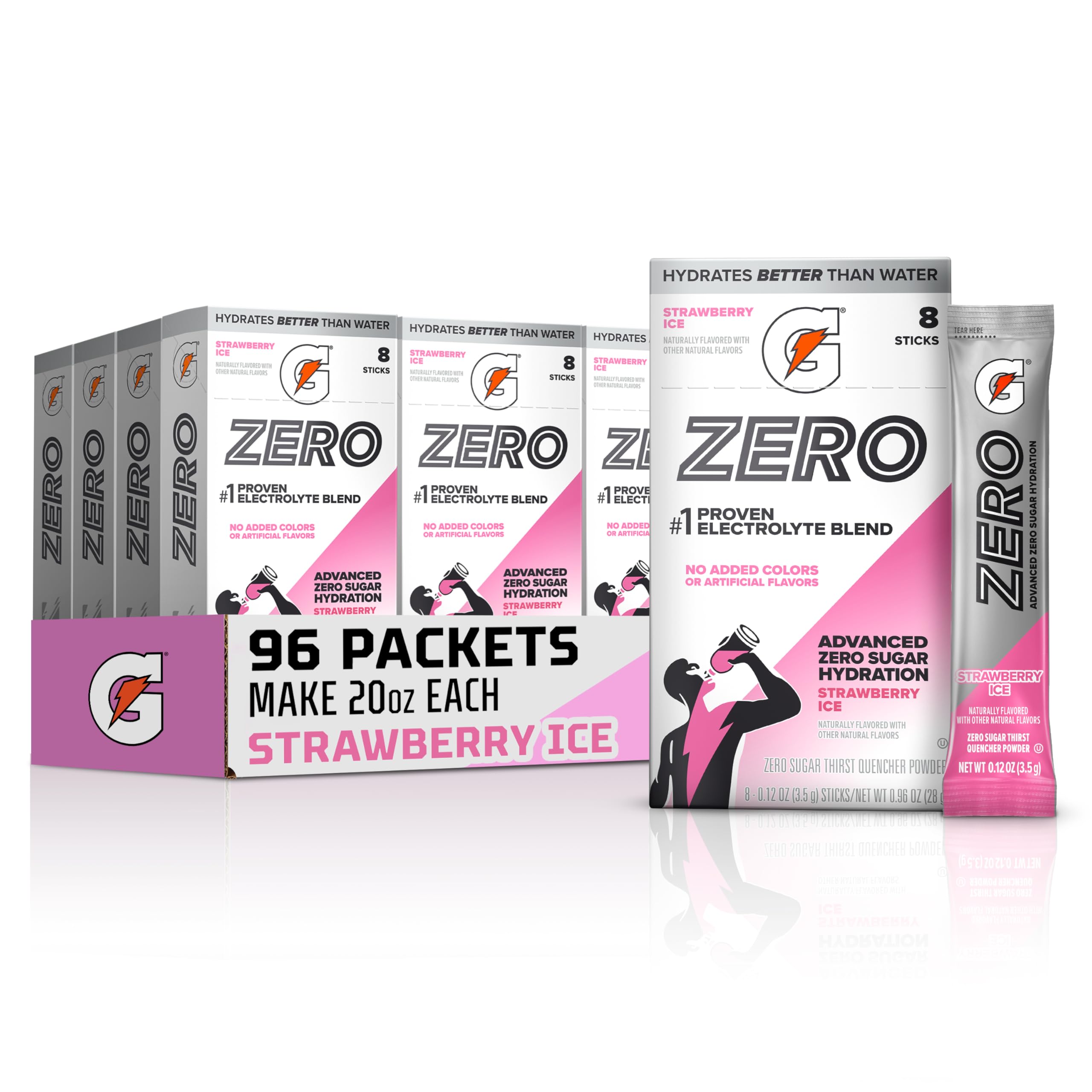 Gatorade Zero front box showing 12 boxes and packaging benefit
