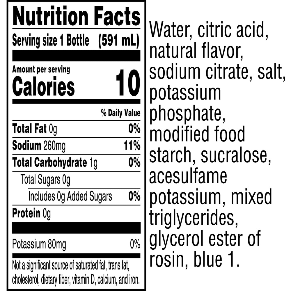 Gatorade Zero Sugar label on 20oz bottle for sugar-free refreshment.