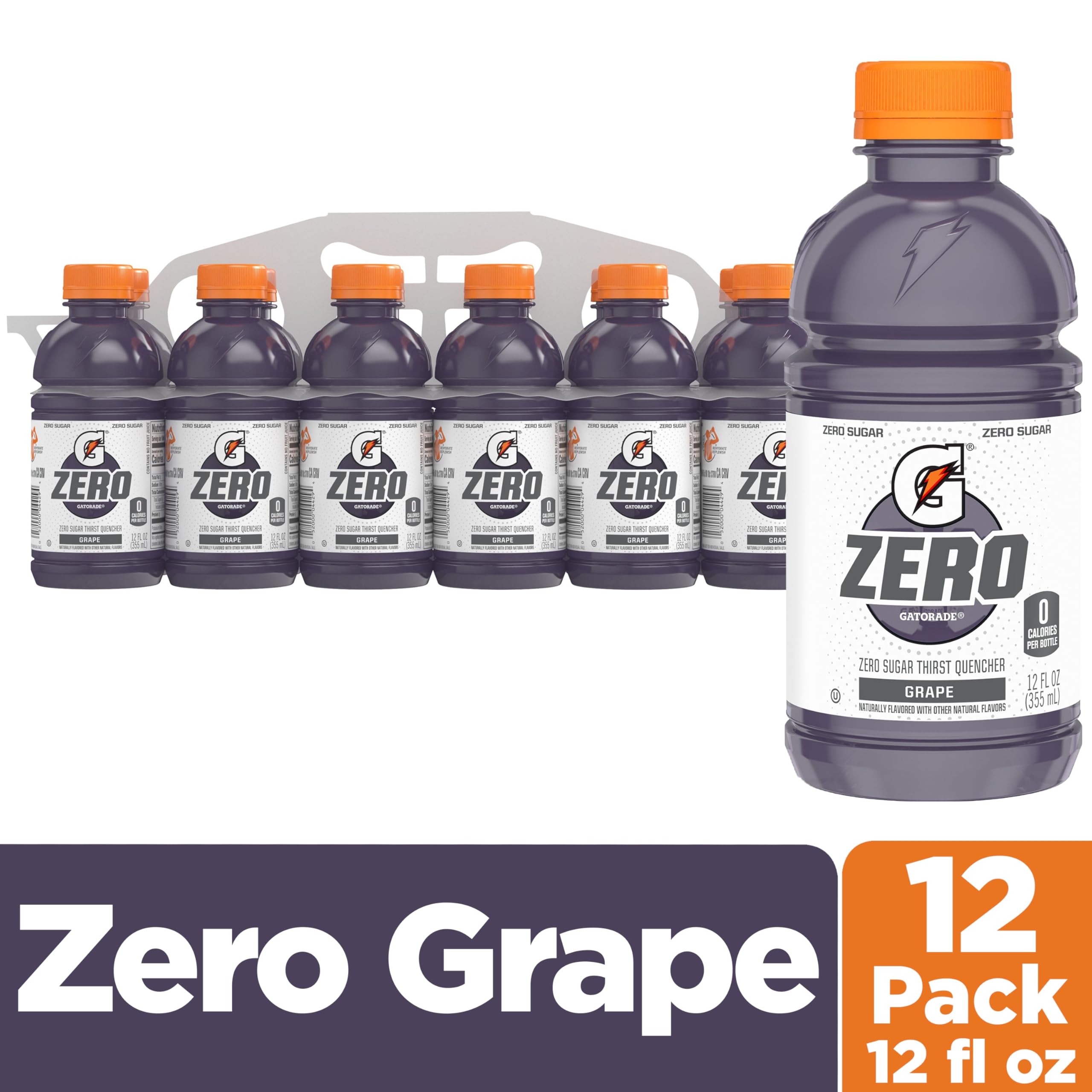 Gatorade Zero Sugar Grape label close-up highlighting zero sugar
