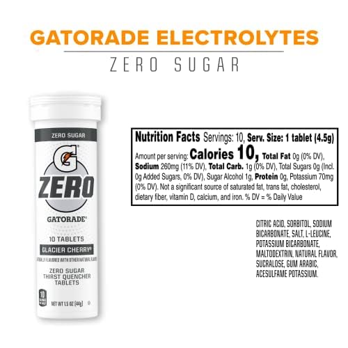 Closeup of Gatorade Zero Glacier Cherry tablets highlighting sugar-free hydration.
