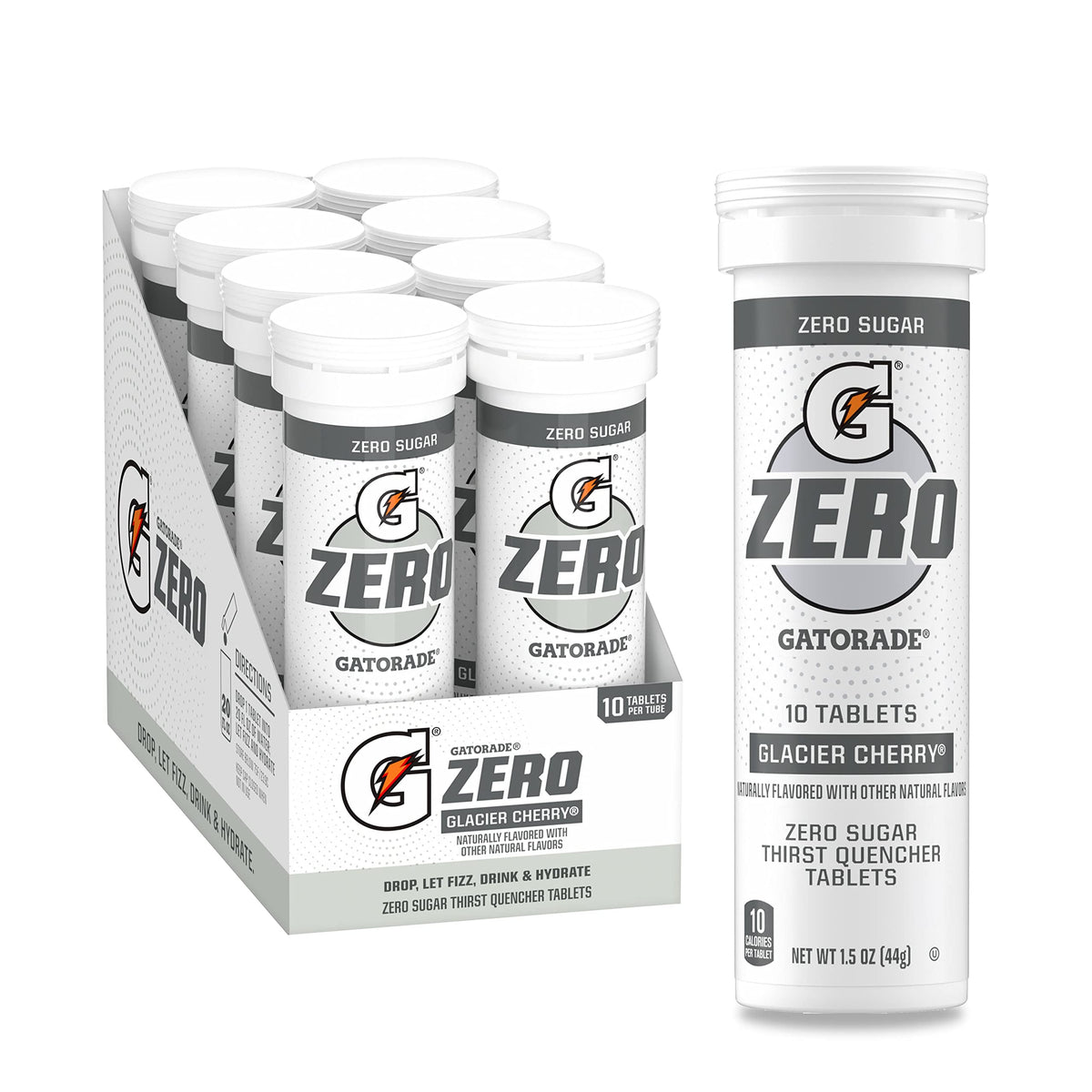 Gatorade Zero Glacier Cherry tablets tubes for on-the-go hydration.