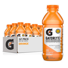 Gatorlyte orange 20oz bottle in a 12-pack, ideal for gym hydration