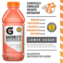Gatorlyte Watermelon bottle label closeup emphasizes the 5-electrolyte blend.