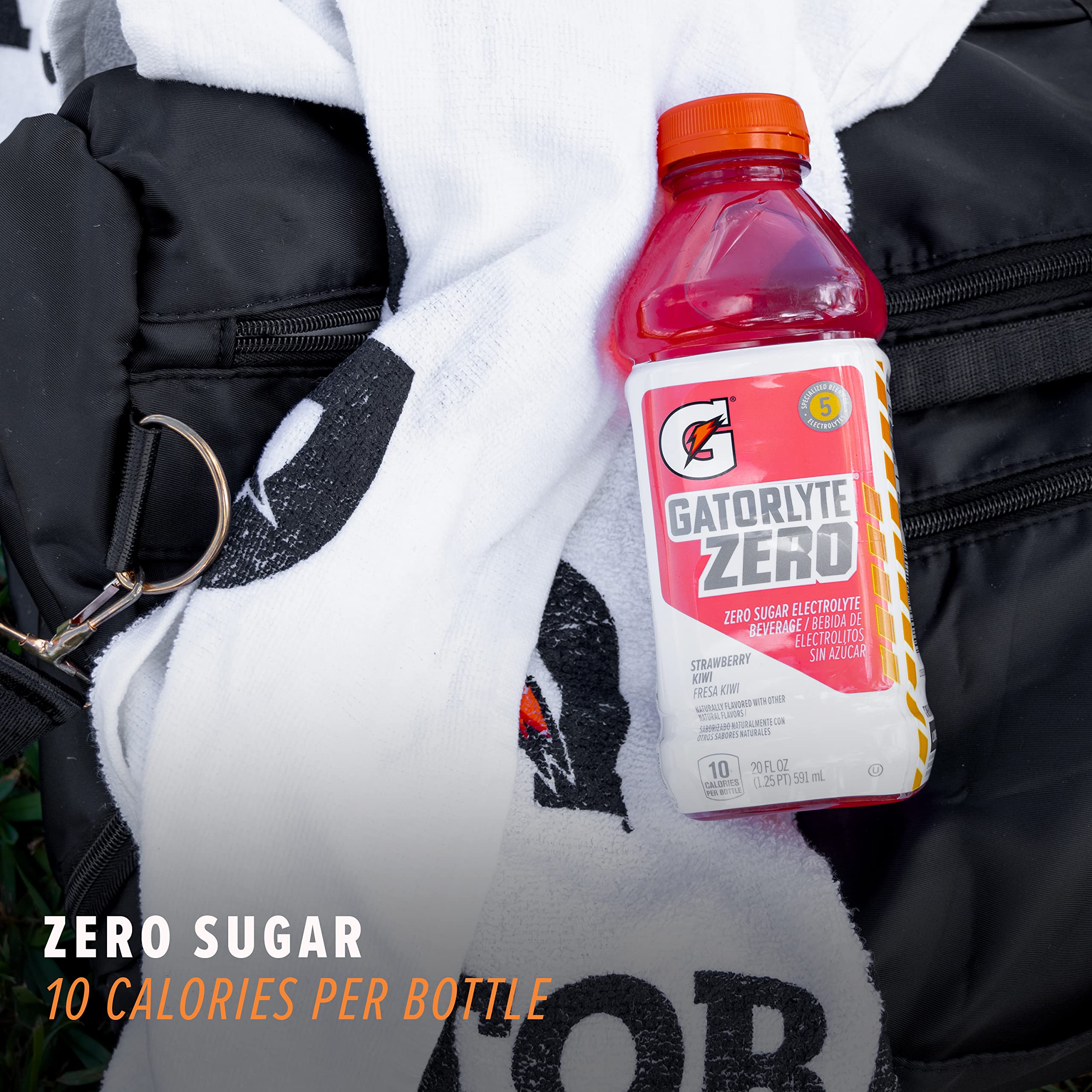 Label shows five electrolytes and zero sugar for clean hydration.