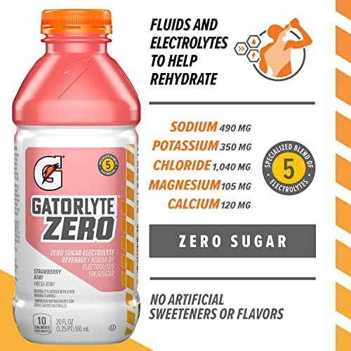 Refrigerator-ready bottle showing zero sugar and low calories.