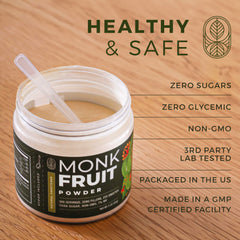 Coffee cup with Gaudum Monk Fruit powder for custom sweetness.