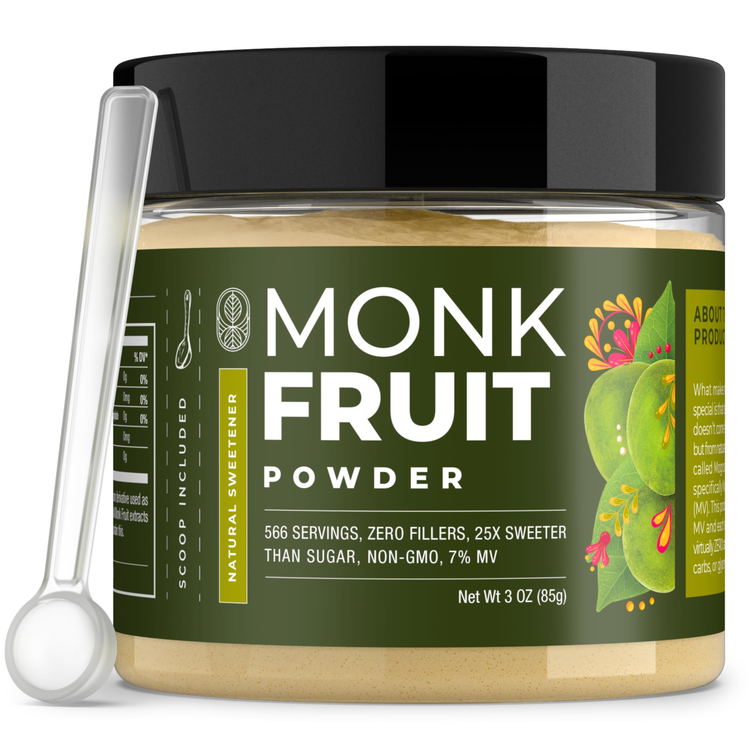 Gaudum Monk Fruit Extract Powder front label highlights zero calories and natural sweetness.