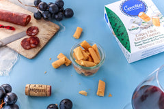 Gavottes Boursin-filled mini crepes closeup with cheese shows creamy filling and flaky layers.