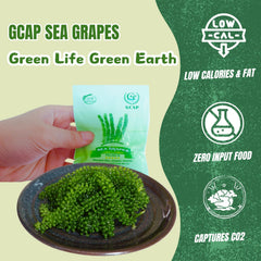 GCAP Sea Grapes green caviar beads on dish, adds texture and mineral-rich flavor.