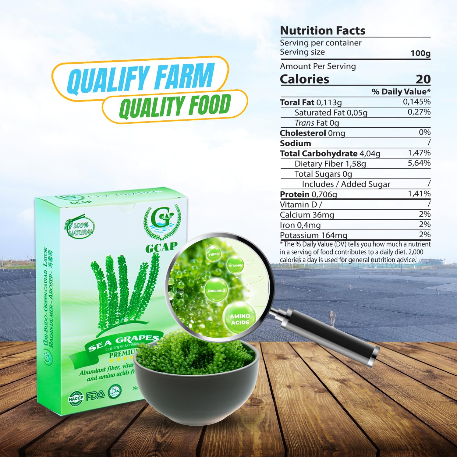 GCAP Sea Grapes umibudo close-up beads glistening, perfect for sushi toppings and vibrant meals.