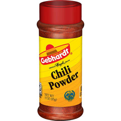 Gebhardt Chili Powder jar pack showcases authentic Tex-Mex flavor for chili, tacos, and enchiladas.