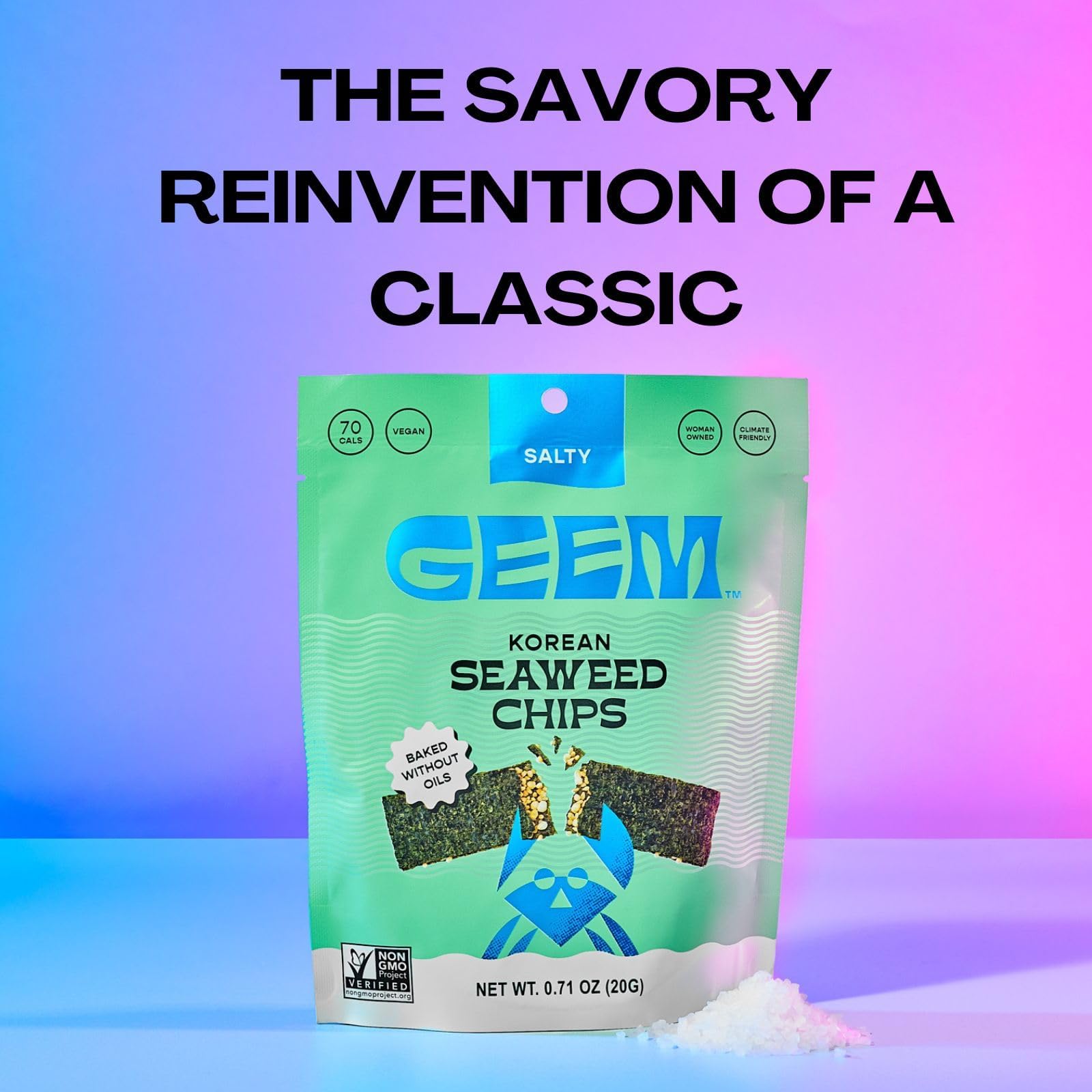 Geem Seaweed Snacks kid-friendly lunchbox idea with vibrant, crunchy chips.