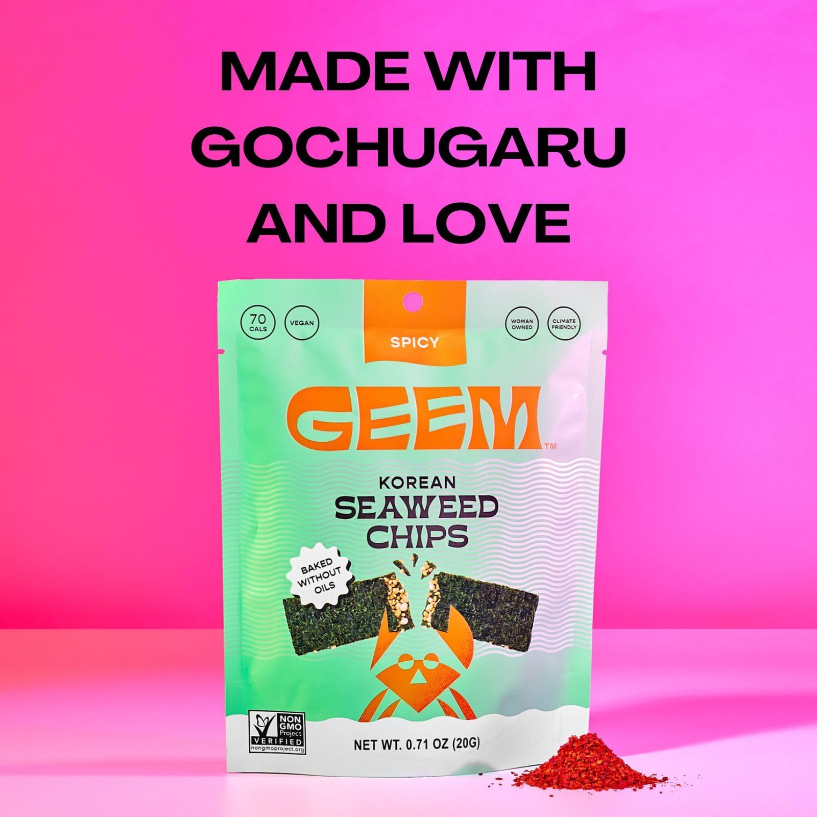 Geem Seaweed Snacks oil-free bake shot highlighting crisp texture.