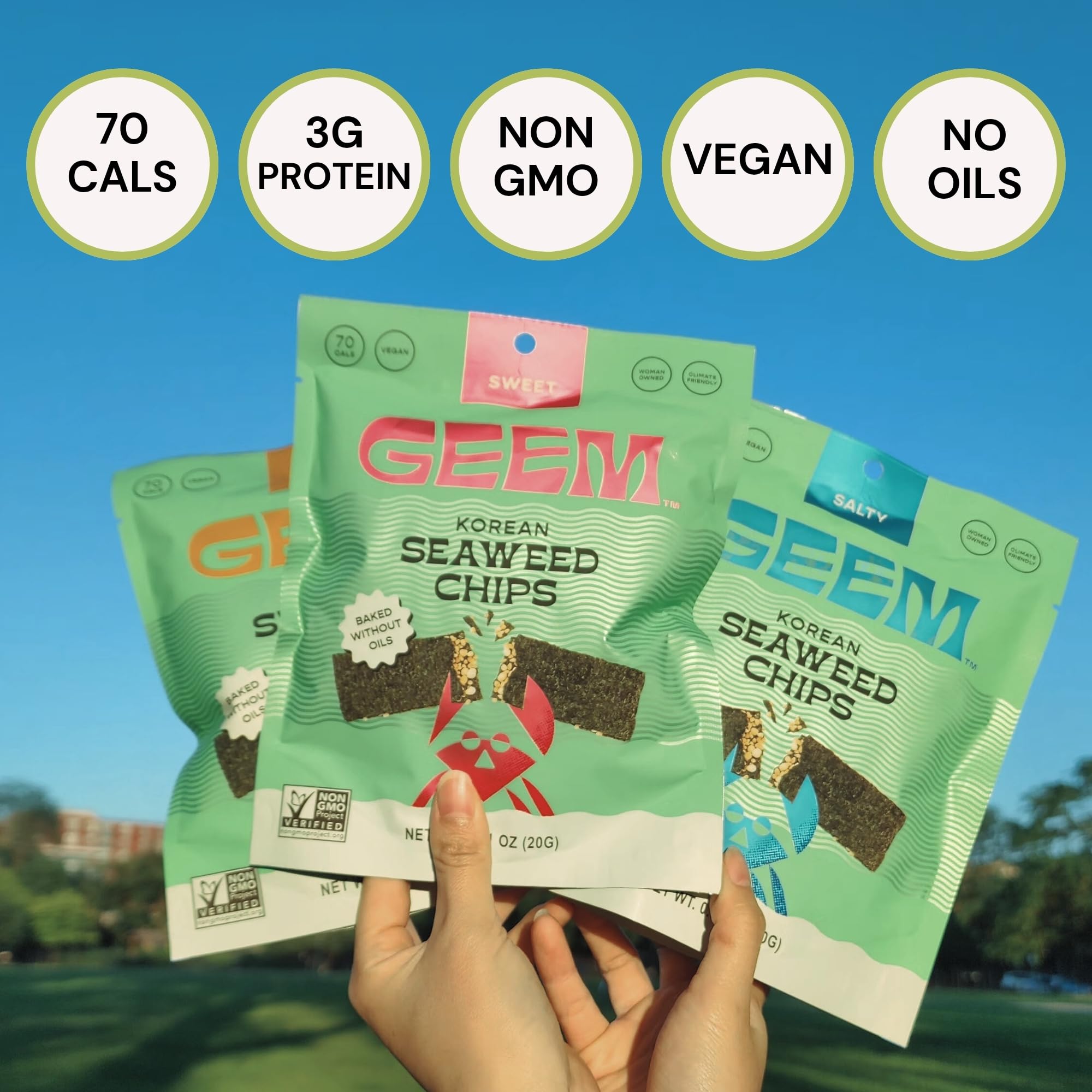 Geem Seaweed Snacks sesame topping close-up with glaze and crisp edges.