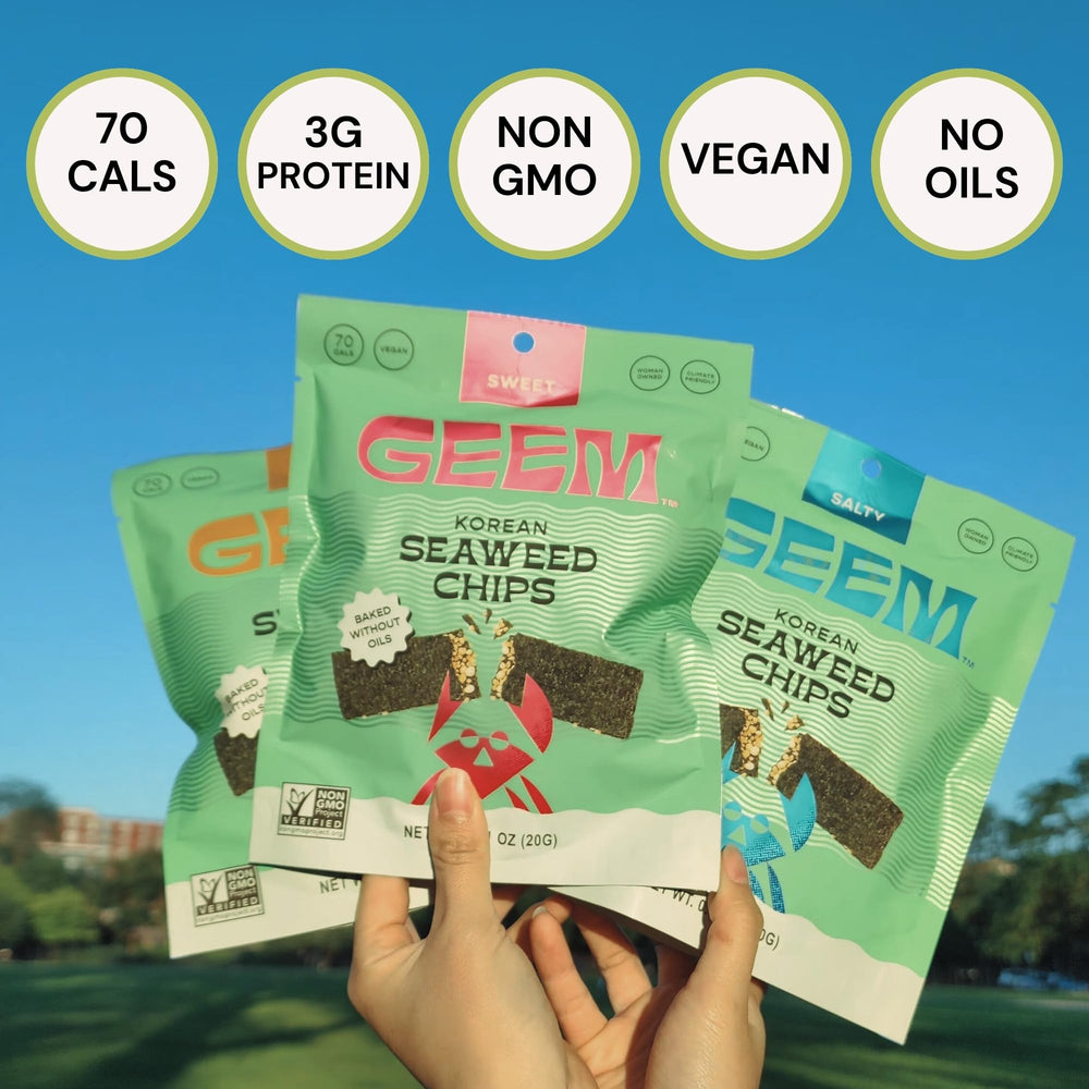 Geem Seaweed Snacks sesame topping close-up with glaze and crisp edges.