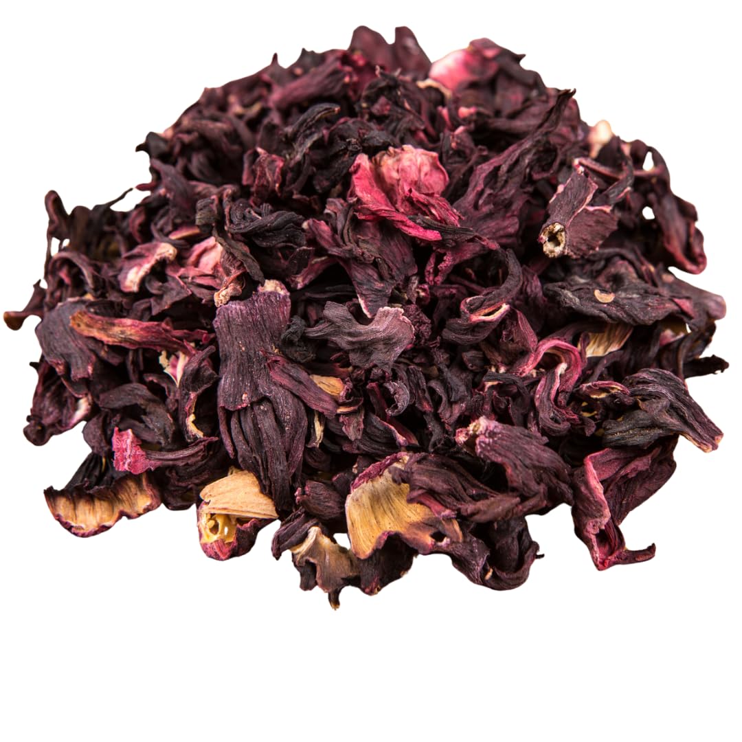 Geenafoods Flor de Jamaica petals closeup showing vibrant ruby color for beverages