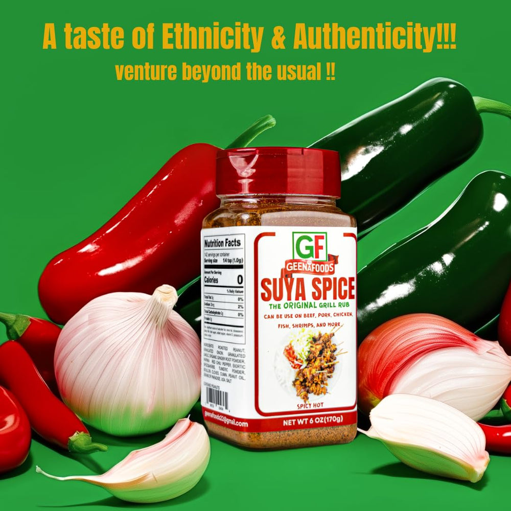 Geenafoods Suya spice pour demonstrates versatile dusting for meals