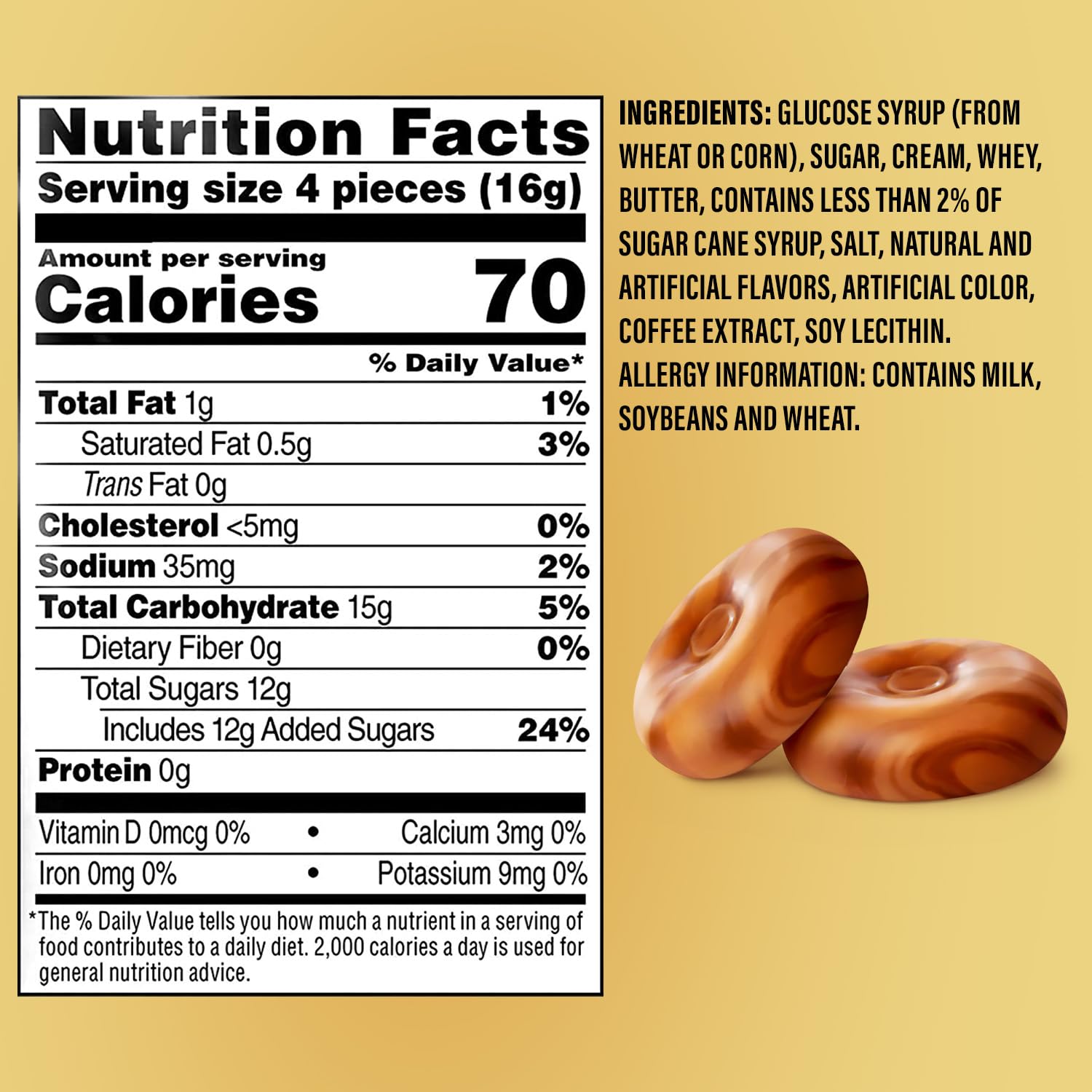 Geeoollah hard caramel coffee candy melt closeup—creamy center complements bold coffee flavor.