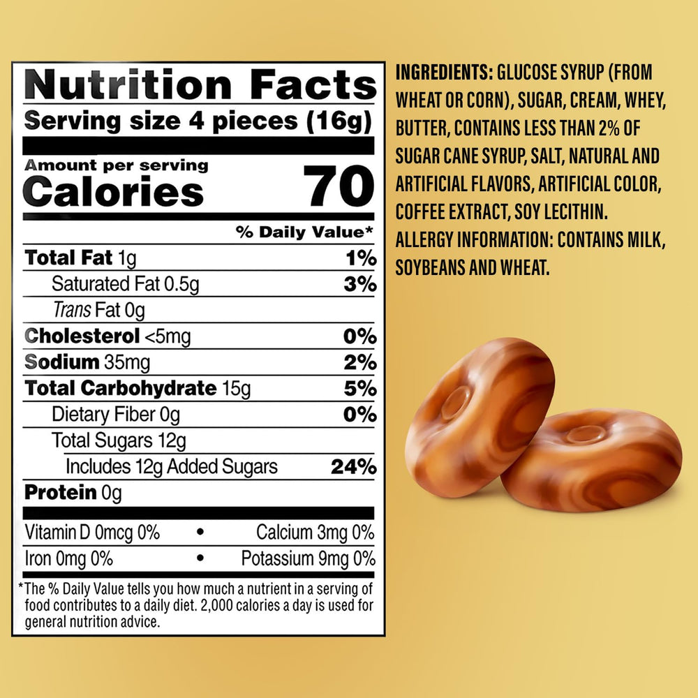 Geeoollah hard caramel coffee candy melt closeup—creamy center complements bold coffee flavor.