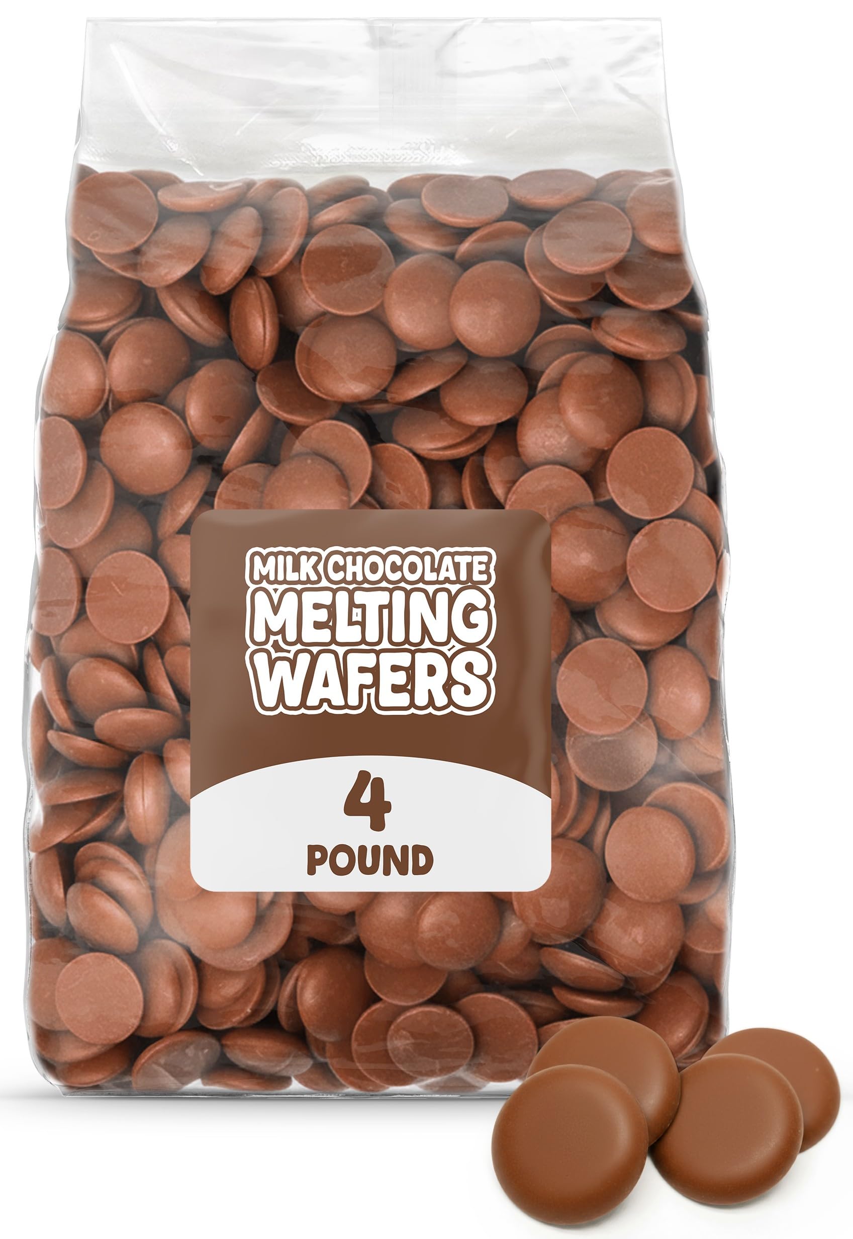GEEOOLLAH milk chocolate lite wafers bulk bag for easy coating and dipping.