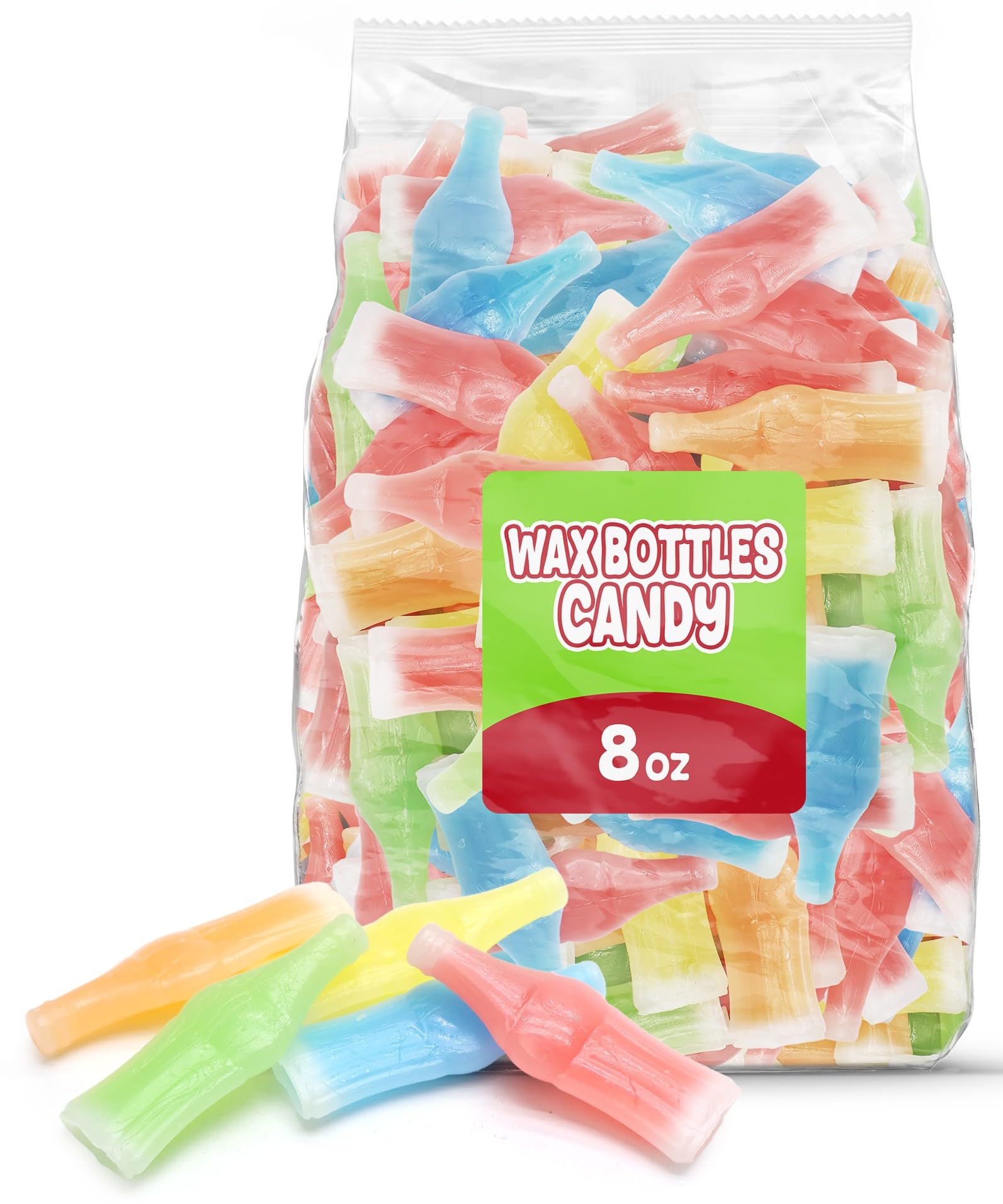 GEEOOLLAH wax bottle candy with assorted colors in an 8 oz bag for sharing.