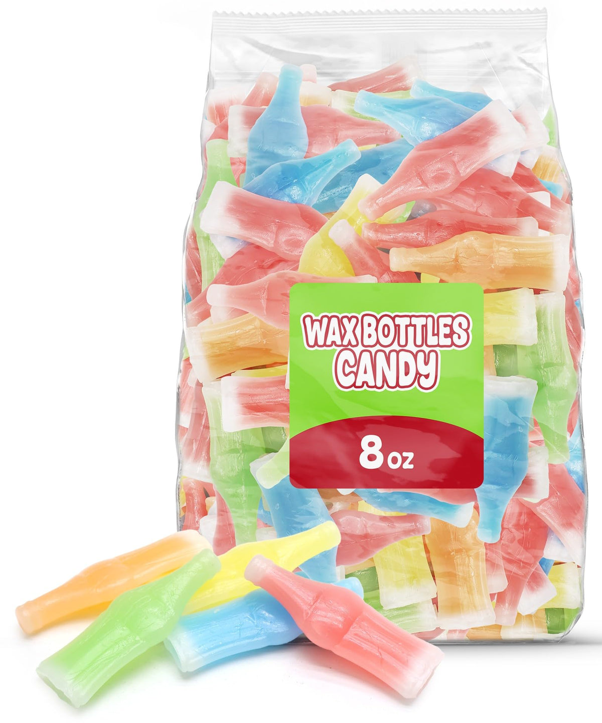 GEEOOLLAH wax bottle candy with assorted colors in an 8 oz bag for sharing.