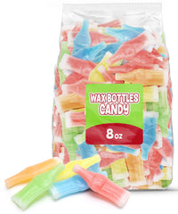 GEEOOLLAH wax bottle candy with assorted colors in an 8 oz bag for sharing.