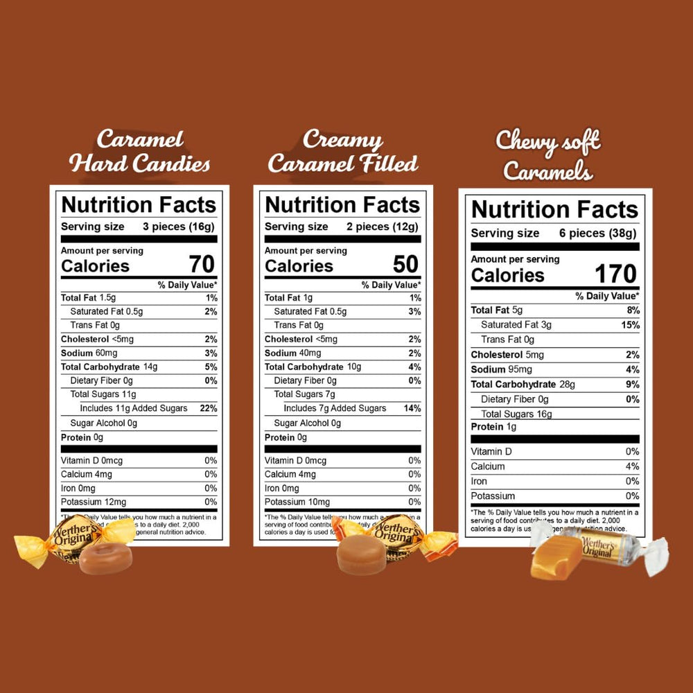 Werthers Original creamy-filled candies with glossy centers, perfect as a gift.