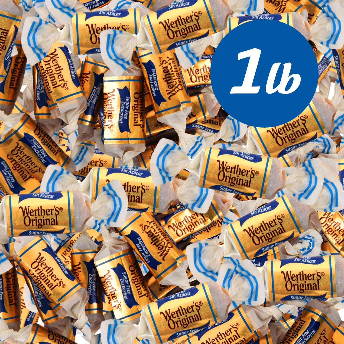 Single Werther’s sugar free caramel piece on a bright background for portion-friendly enjoyment.