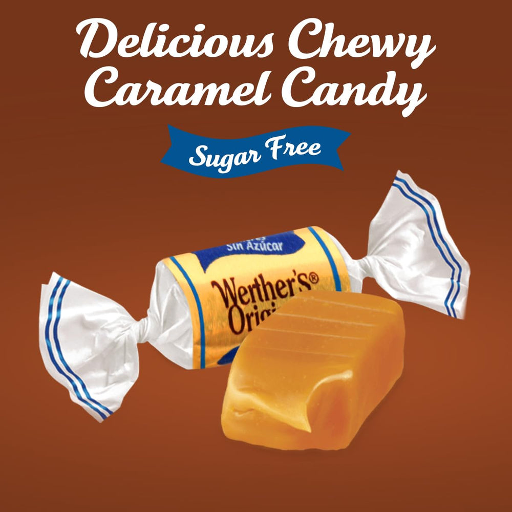 Open bag reveals individually wrapped Werther’s candies for quick, convenient snacking.