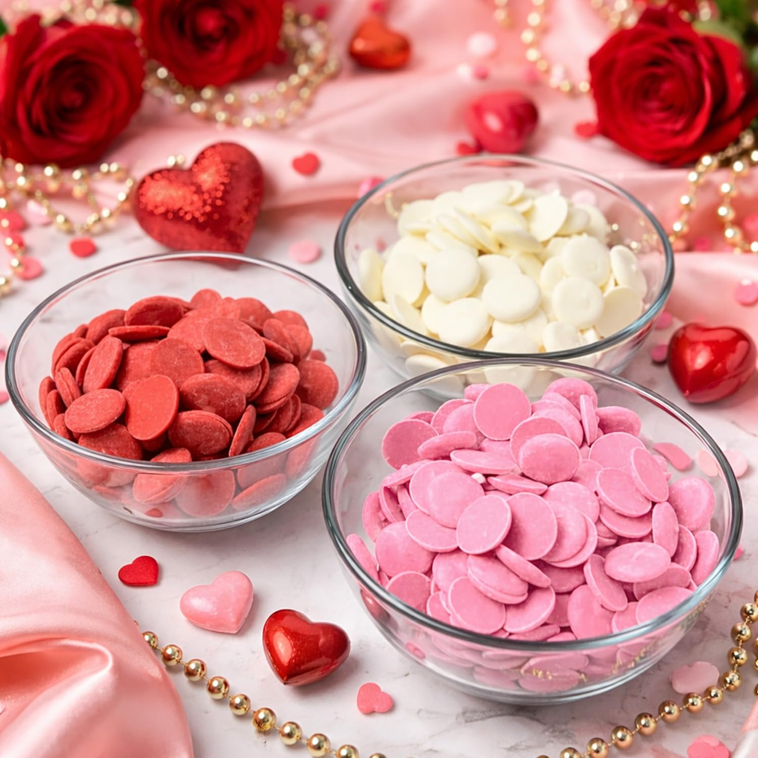 GEEOOLLAH white Valentine candy melts 1lb bag for contrast drizzles and marbling.