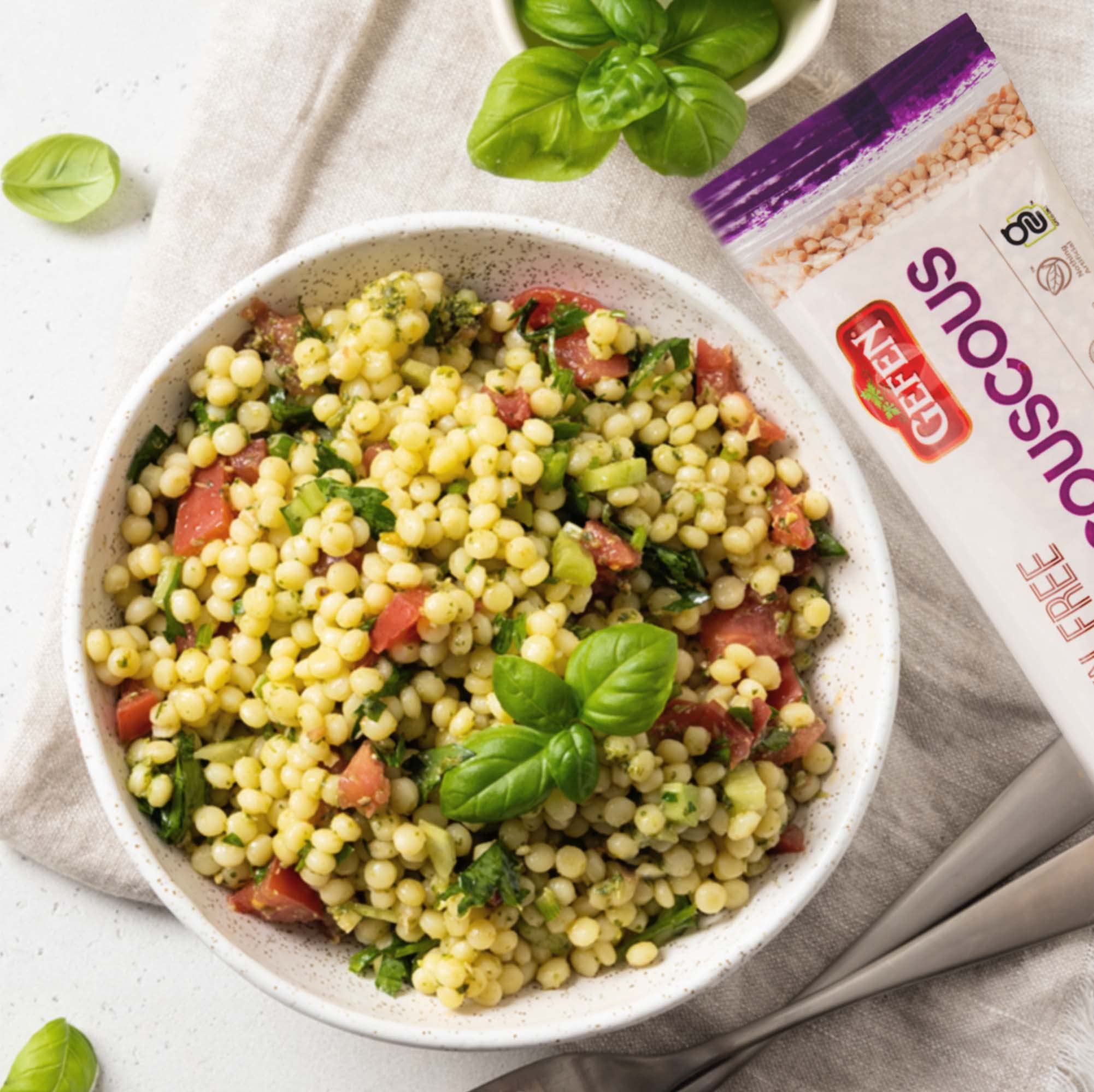 Gefen gluten free Israeli pearl couscous texture close-up showing chewy bite